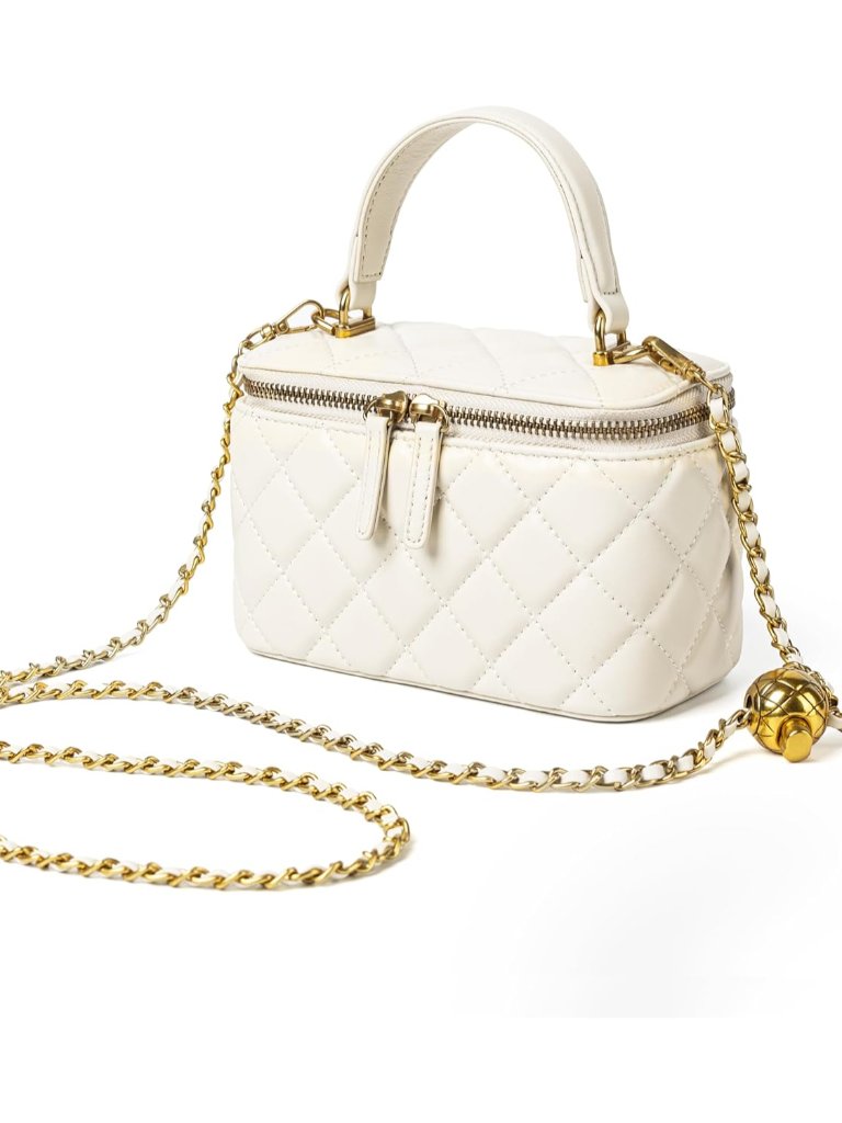 Small Quilted Box Crossbody Purse For Women, Designer Lambskin Leather Mini Top